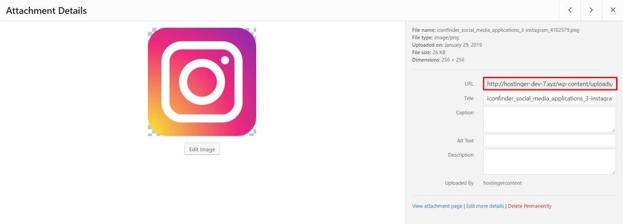 Attachment Details - How to Add Social Media Icons to WordPress