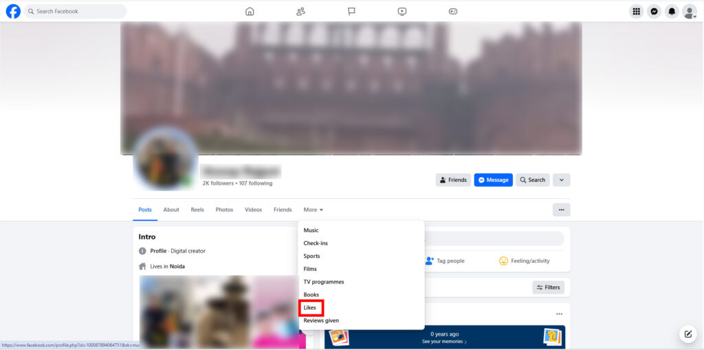 likes option in facebook profile