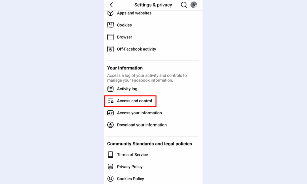 access and control in facebook page profile