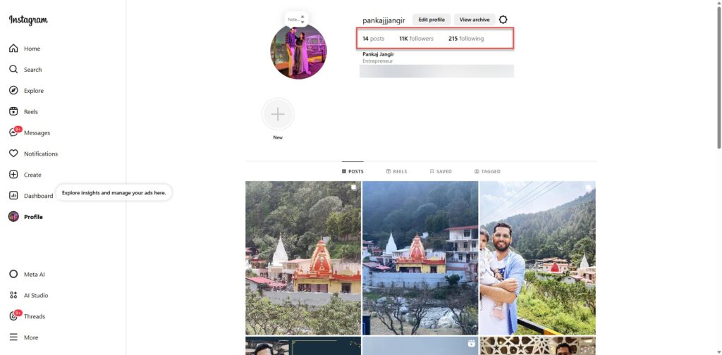 instagram profile pc