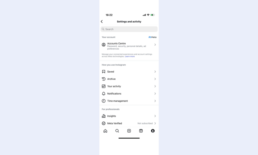 instagram settings and activity