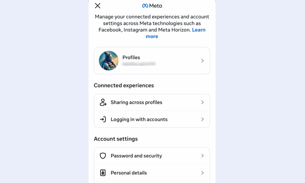 personal details under account settings