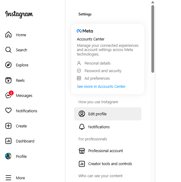 select accounts center