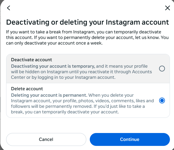 select delete account