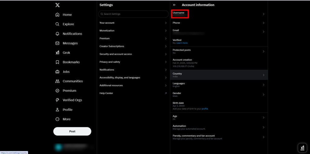 Click on username